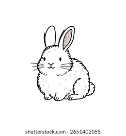 Este adorável desenho animado coelho branco apresenta um casaco macio e expressão divertida. Perfeito para projetos infantis, ilustrações e desenhos divertidos.