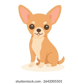 This adorable chihuahua has a shiny golden coat and large ears, sitting with its tongue sticking out, exuding a playful and cheerful vibe.