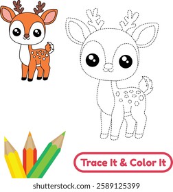 This adorable deer vector is perfect for tracing and coloring. Ideal for animal lovers who want to engage in a creative and fun activity.

