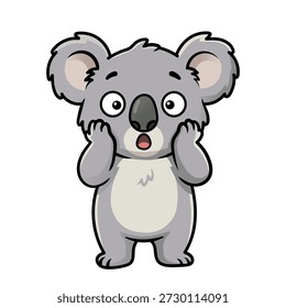 Esta ilustração digital adorável retrata um personagem bonito caricatura coala cinza congelado em um estado de choque absoluto e surpresa com suas pequenas patas pressionadas contra suas bochechas e uma expressão de olhos arregalados de descrença em seu rosto. O estilo artístico apresenta contornos de preto limpo e uma paleta de cores suaves de cinza claro, carvão e rosa pálido, criando um mascote amigável e expressivo adequado para vários projetos criativos, adesivos de mídia social, emojis ou materiais educacionais infantis. Os grandes olhos redondos e boca aberta do coala transmitem um senso de genuína admiração e pânico cômico, tornando-se um elemento visual envolvente para qualquer design focado em emoções animais, notícias inesperadas ou reações humorísticas. Esta arte de alta qualidade em estilo vetorial captura a essência encantadora da vida selvagem nativa através de uma lente estilizada, enfatizando as orelhas redondas do personagem, cabeça macia e nariz preto icônico, tudo situado contra um fundo branco limpo e minimalista para garantir o máximo de versatilidade para designers gráficos e criadores de conteúdo que precisam de emojis animais versáteis e engraçados para suas necessidades de narrativa digital e branding. Todos os detalhes da anatomia do coala, desde os sutis tufos de pele na cabeça até os pequenos dedos dos pés, foram cuidadosamente renderizados para fornecer uma estética polida e profissional que se destaca nos resultados de busca e apela a uma ampla gama de compradores que procuram arte de caráter expressivo que equilibra a simplicidade com profunda ressonância emocional e clareza visual. Esta ilustração é perfeita para transmitir temas de assombro, descobertas acidentais e realizações repentinas de uma forma alegre e universalmente compreensível que transcende barreiras linguísticas através do poder de imagens animais fofas e relacionáveis e princípios de design orientados por personagens.