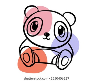 This adorable illustration features a furry teddy bear with big, expressive eyes, playfully sitting among colorful flowers