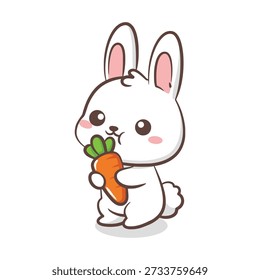 Esta adorable ilustración presenta un conejo agarrando su bocadillo de verduras favorito. Ideal para temas relacionados con la alimentación saludable, la jardinería o las celebraciones de Pascua.