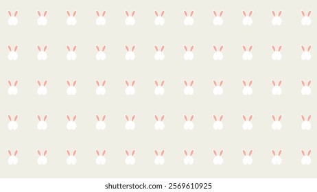 This adorable illustration features a repeating pattern of stylized bunny faces arranged in a grid format. Each bunny face consists of two white circles representing the cheeks and two pink ears.