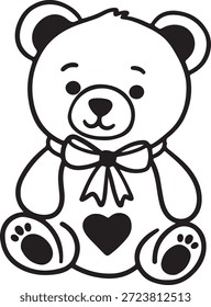 Este adorable contorno de un oso de peluche presenta un lazo negro y un corazón, ideal para celebrar el amor, la amistad o la infancia.
