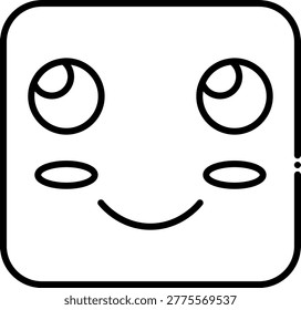 This adorable square face with wide, adoring eyes and a sweet smile evokes feelings of innocence and affection. The minimalist design and clean lines make it perfect for a variety of applications, from children's books to social media stickers.