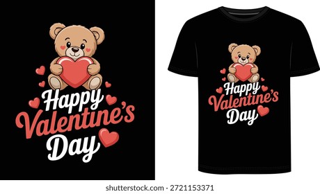Dieses bezaubernde "Happy Valentine’s Day" T-Shirt zeigt einen lächelnden Teddybär, der ein großes rotes Herz hält, umgeben von schwimmenden Herzen auf einem klassischen schwarzen T-Shirt. Perfekt für Kinder, Jugendliche und Erwachsene, es ist ein süßes und gemütliches Valentinstag-Outfit für Schulpartys, Familienfotos oder romantische Dattelabende.