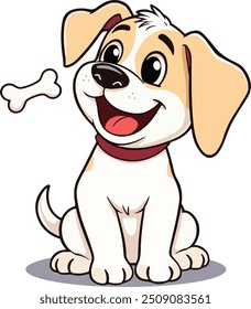 This adorable vector design features a playful puppy with big, expressive eyes, eagerly chasing after a bone. The puppy's joyful expression captures its boundless energy and love for fun.