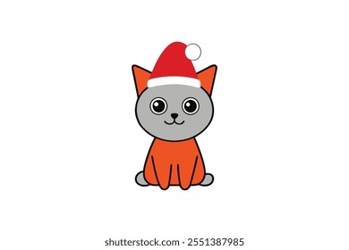 Esta adorável ilustração vetorial apresenta um gato bonito vestindo um chapéu de Papai Noel. Perfeito para projetos temáticos de férias, esta arte de linha limpa pode ser usada como uma silhueta, logotipo ou clipart