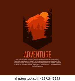 This adventure vector illustration depicts a breathtaking landscape of mountains and trees.The vibrant colors and intricate details make it a perfect addition to any travel or adventure-themed project