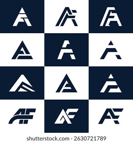 This AF FA letter logo bundle features 12 unique, modern, and minimalist monogram designs. Perfect for branding, startups, tech companies, or creative businesses. Each logo blends sharp geometric line