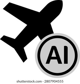 This AI vector icon represents a modern concept of global travel and digital aviation technology. The illustration shows a sleek airplane silhouette seamlessly integrated with a circular globe, symbolizing international connectivity, artificial intelligence, and smart logistics. This clean, high-quality EPS graphic is perfect for travel applications, tech platforms, and digital navigation software. It captures the essence of efficiency, innovation, and worldwide transportation.