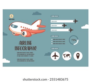This airline infographic illustration from Airlines E Company features a visually engaging design that incorporates various airplane icons and related symbols