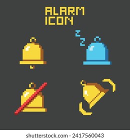 this alarm bell icon in pixel art with simple color and black background ,this item good for presentations, stickers, icons, t shirt design,game asset,logo and your project.