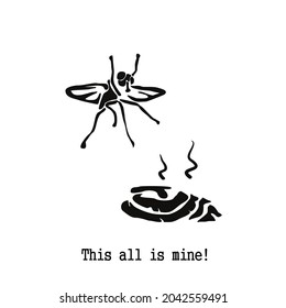 This all is mine! Fly flying on manure! A pile of cow shit and a joyful insect