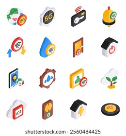 This all time requires a set of iot icons. These smartest designs of network and hosting are in flat icon style. You can use these icons to entice your web and app visitor with these powerful, meaning