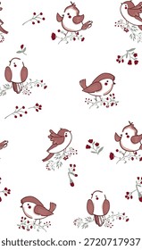 This all-over print features a harmonious arrangement of birds and fruits distributed evenly across the entire surface. Delicate birds in natural poses are paired with a variety of fruits, leaves, and branches, creating a lively yet balanced pattern. The repeating elements flow seamlessly, ensuring full coverage without gaps, while the combination of organic shapes adds depth and visual interest. The color palette blends fresh, vibrant fruit tones with softer, earthy hues, giving the design a natural, refreshing, and timeless appeal. This print evokes a sense of nature, abundance, and freshness, making it ideal for apparel, home textiles, and lifestyle products
