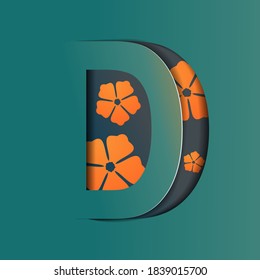 Dieses Alphabet ist eine Vektorgrafik, die mit orangefarbenen Blumen geschmückt ist.