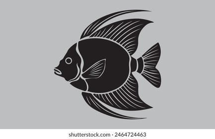 This is an amazing black silhouette of an angelfish. Vector