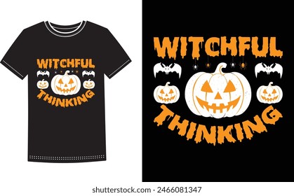 This is amazing witchful thinking t-shirt design for smart people. Trendy Halloween Pumpkin Boo Ghost t shirt design template.