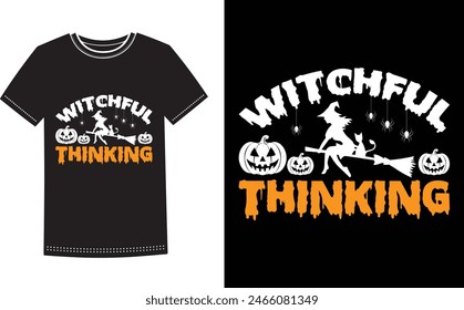 This is amazing witchful thinking t-shirt design for smart people. Trendy Halloween Pumpkin Boo Ghost t shirt design template.