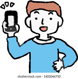 This is an Analog-style illustration of man using smartphone payment.