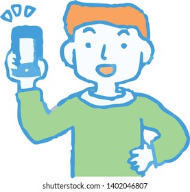 This is an Analog-style illustration of man using smartphone payment.