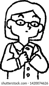 This is an Analog-style illustration of woman using smartphone payment.