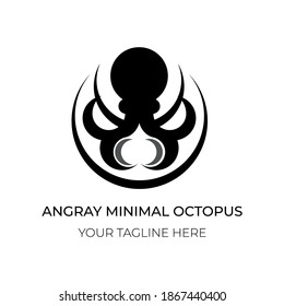 Este es un diseño enfurecido del logo del pulpo con el color blanco y negro. Esto es simple y mínimo. Esta es una ilustración vectorial.