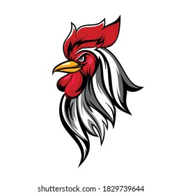 this is an angry rooster head vector looks strong with sharp eye highlights, suitable for logos, restaurants selling fried chicken and others