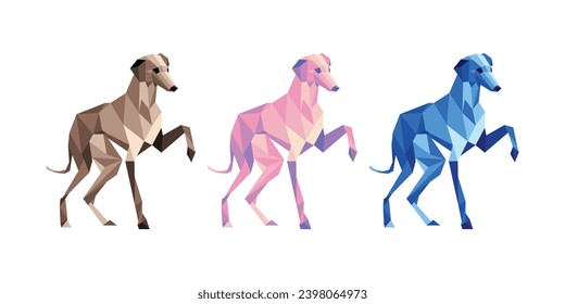 This is Animal vector design with Polygon or Geometric style. Modern and Cool Dog vector set for Ornament, Element, Accessories or any Graphic Design Needs.