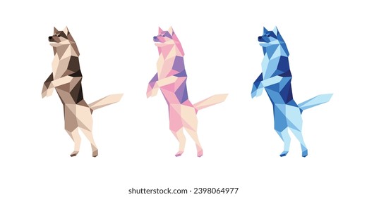 This is Animal vector design with Polygon or Geometric style. Modern and Cool Dog vector set for Ornament, Element, Accessories or any Graphic Design Needs.