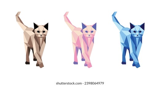 This is Animal vector design with Polygon or Geometric style. Modern and Cool Cat vector set for Ornament, Element, Accessories or any Graphic Design Needs.