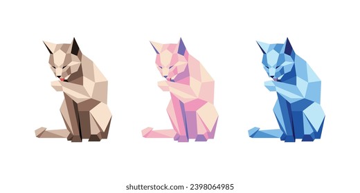 This is Animal vector design with Polygon or Geometric style. Modern and Cool Cat vector set for Ornament, Element, Accessories or any Graphic Design Needs.