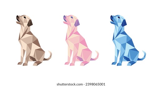 This is Animal vector design with Polygon or Geometric style. Modern and Cool Dog vector set for Ornament, Element, Accessories or any Graphic Design Needs.