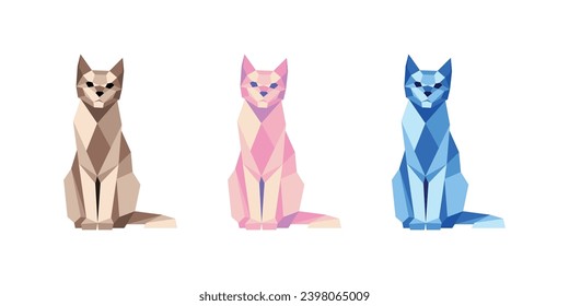 This is Animal vector design with Polygon or Geometric style. Modern and Cool Cat vector set for Ornament, Element, Accessories or any Graphic Design Needs.