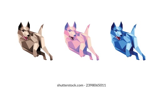 This is Animal vector design with Polygon or Geometric style. Modern and Cool Dog vector set for Ornament, Element, Accessories or any Graphic Design Needs.