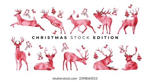 This is Animal vector design with Polygon or Geometric style from Christmas Stock Edition. Modern and Cool Deer vector set for Ornament, Element, Accessories or any Graphic Design Needs.