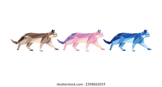 This is Animal vector design with Polygon or Geometric style. Modern and Cool Cat vector set for Ornament, Element, Accessories or any Graphic Design Needs.