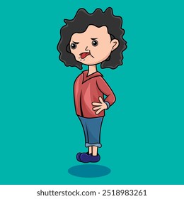 This animated cartoon girl mascot vector design with a blue background is very suitable for children's t-shirts and others.