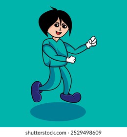 This animated cartoon girl mascot vector design on a blue background is perfect for sports posters and etc.