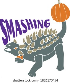 This anklyosaurus is ready to party on all hallow's eve.  This cut file features an anklyosaurus dinosaur with a pumpkin on his tail. 
