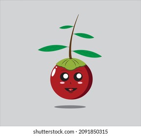 This apple has a crest and leaves and stems