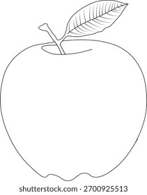 Diese Apfelkonturgrafik zeigt einen einfachen, sauberen und modernen Line-Art-Stil, der sich ideal für eine breite Palette kreativer und kommerzieller Projekte eignet. Konzipiert mit glatten, minimalen Strichen, die Umrisskappe