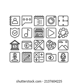 This is an application themed icon set that uses a outline style