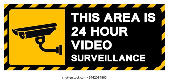 Esta Área Es 24 Horas Señal De Símbolo De Videovigilancia, Ilustración Vectorial, Aislado En Etiqueta De Fondo Blanco. EPS10