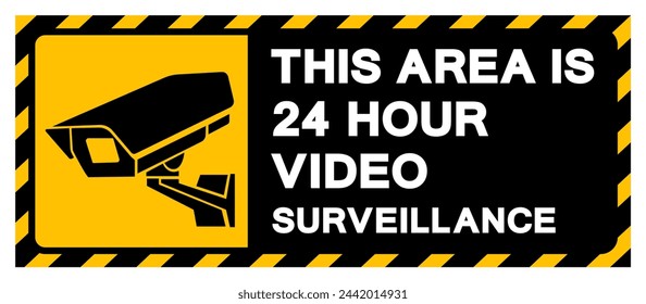 Esta Área Es 24 Horas Señal De Símbolo De Videovigilancia, Ilustración Vectorial, Aislado En Etiqueta De Fondo Blanco. EPS10