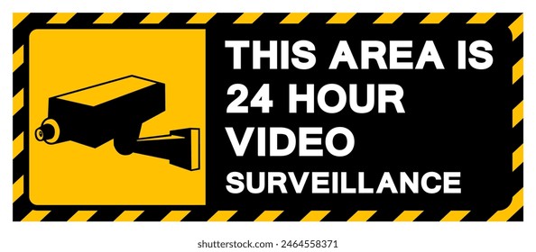 Esta Área Es 24 Horas Señal De Videovigilancia Símbolo, Ilustración vectorial, Aislado Sobre Fondo Blanco. EPS10