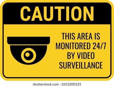 This area is monitored 24-7 by video surveillance caution sign on transparent background. Yellow security alert for retail stores, office buildings or industrial sites