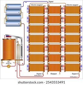 This arrangement creates a magnetic Bloch wall (or magnetically null point) in the centre of the 
output coils and the position of that magnetic balance point is very easily moved if the power supply.