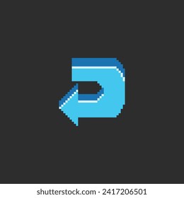 this arrow icon in pixel art with blue color and black background ,this item good for presentations, stickers, icons, t shirt design,game asset,logo and your project.